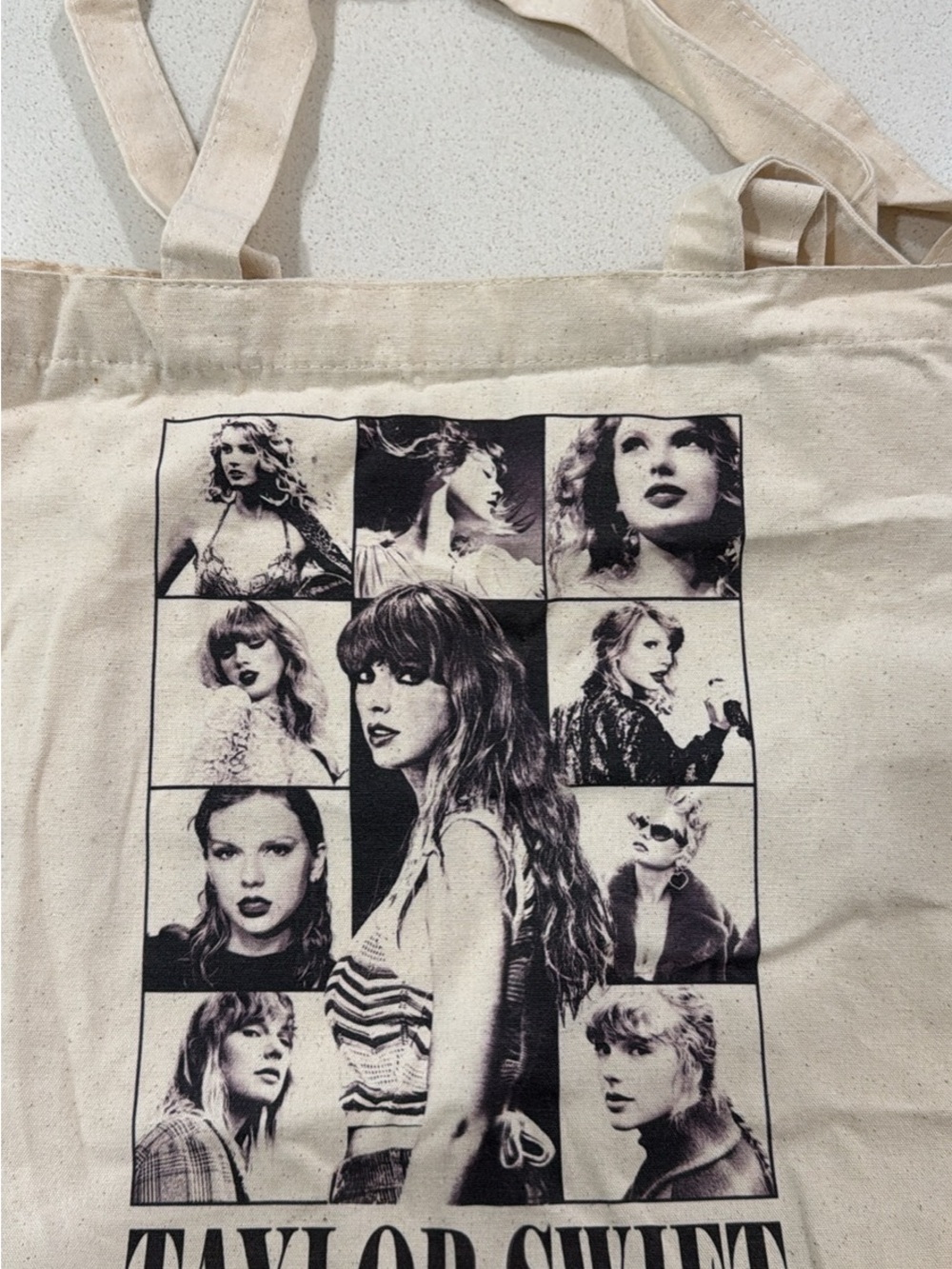 Taylor Swift Cream Tote with Black Photo Collage